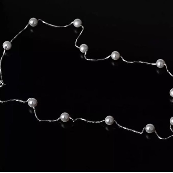 New Sterling Silver 925 Pearl Bead adjustable Necklace - Picture 3 of 5